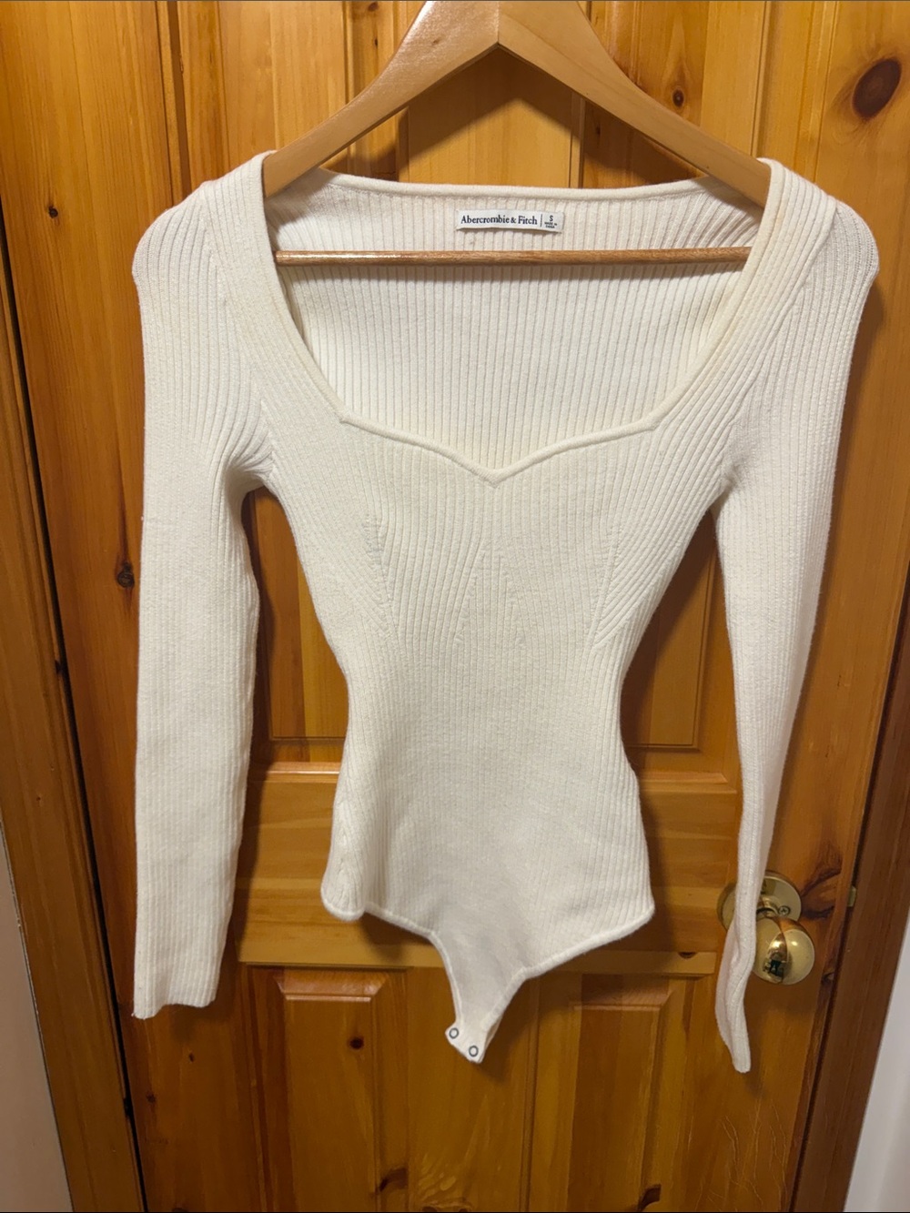 Abercrombie & Fitch Cream Ribbed Scoop Neck Bodysuit